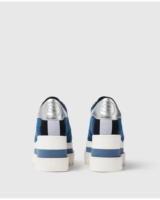 Stella McCartney Blue Sneak-Elyse Denim Toothed-Sole Platform Sneakers