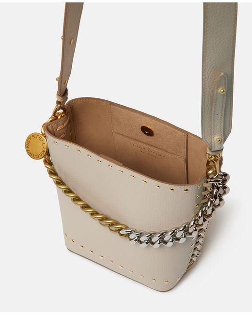 Stella McCartney White Frayme Studded Grainy Alter Mat Bucket Bag