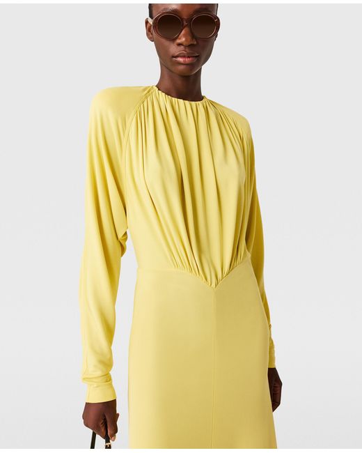 Stella McCartney Yellow Pleated Jersey Long-Sleeve Maxi Dress