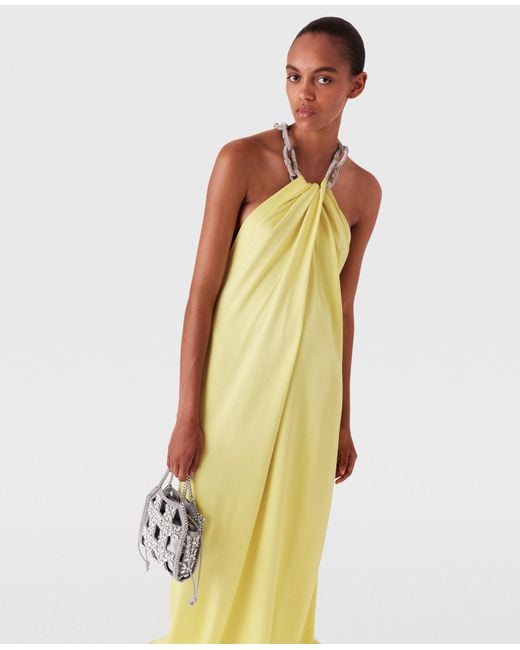 Stella McCartney Crystal Chain Halterneck Dress in Yellow | Lyst