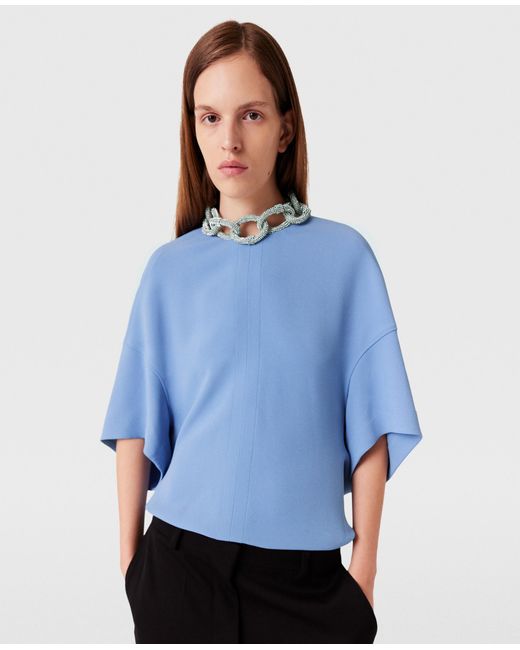 Stella McCartney Blue Crystal Chain Short-sleeve Top