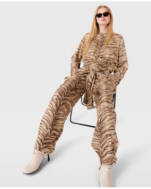 Stella McCartney Natural Tiger Print Tie-Front Jumpsuit