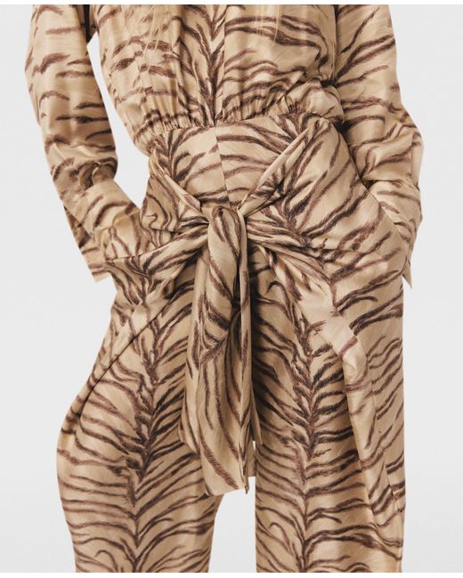 Stella McCartney Natural Tiger Print Tie-Front Jumpsuit