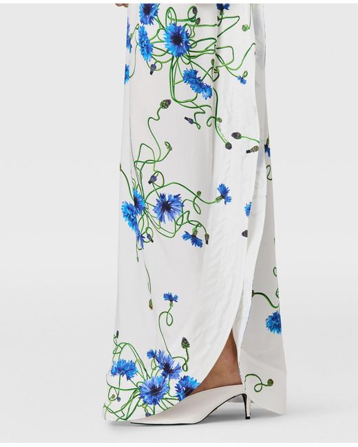 Stella McCartney Blue Floral Print Hammered Silk Asymmetric Cocktail Dress
