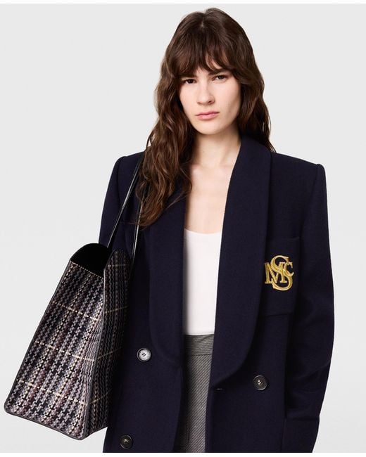 Stella McCartney Blue Crest-Embroidered Wool Coat