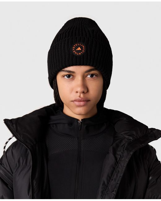 Stella McCartney Black Logo Ribbed Beanie