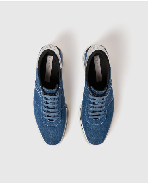 Stella McCartney Blue Sneak-Elyse Denim Toothed-Sole Platform Sneakers