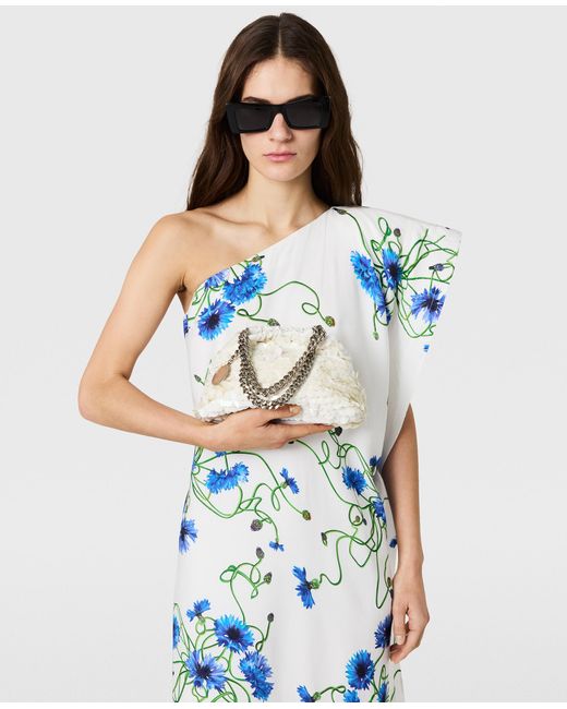 Stella McCartney Blue Floral Print Hammered Silk Asymmetric Cocktail Dress