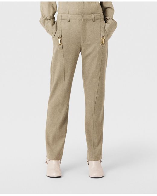 Stella McCartney Natural Clasp-embellished Mid-rise Wool Trousers