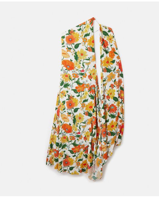Stella McCartney White Lady Garden Print One-shoulder Cape Gown