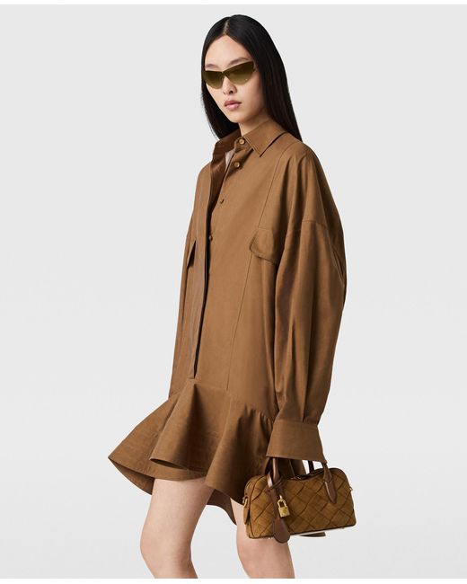 Stella McCartney Brown Washed Cotton Peplum Shirt Dress