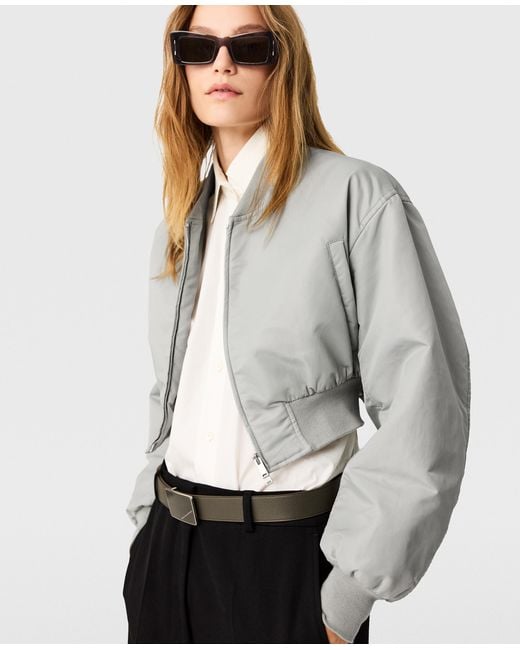 Stella McCartney Gray Cropped Bomber Jacket