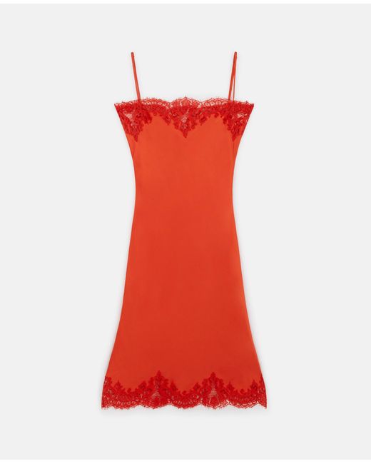 Stella McCartney Red Sleeveless Lace Satin Midi Dress, , Blood