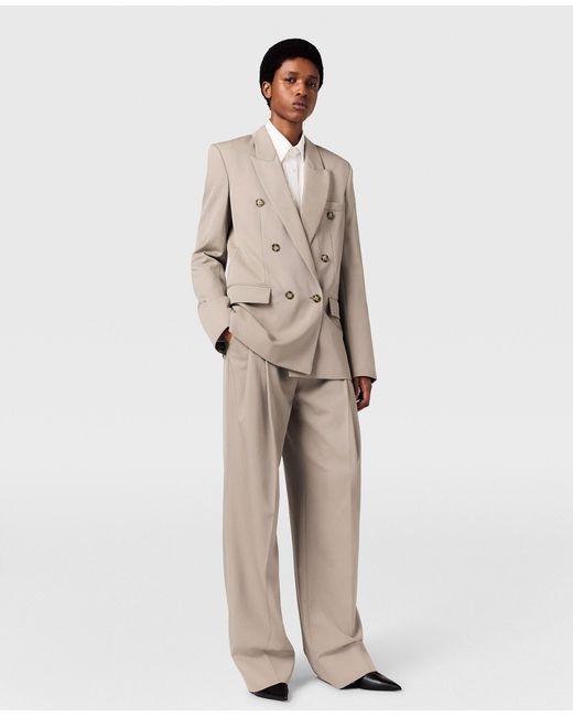Stella McCartney Natural Pleated Straight Wool Trousers