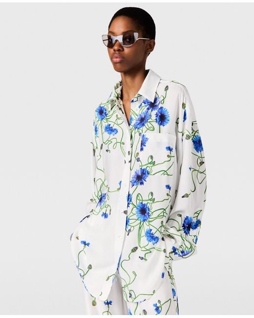 Stella McCartney Blue Floral Print Hammered Overshirt