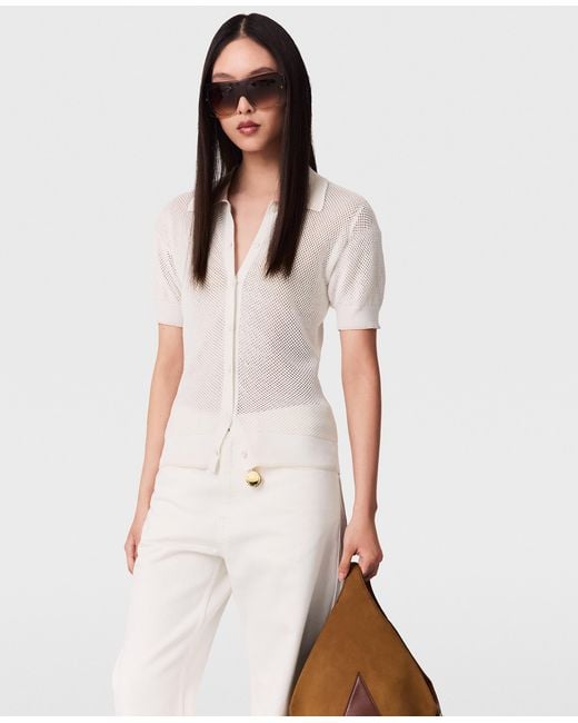 Stella McCartney White Sheer Crochet Short-Sleeve Shirt