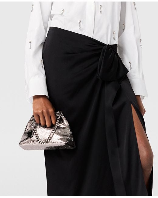 Stella McCartney White Falabella Cracked Metallic Drawstring Crossbody Bag
