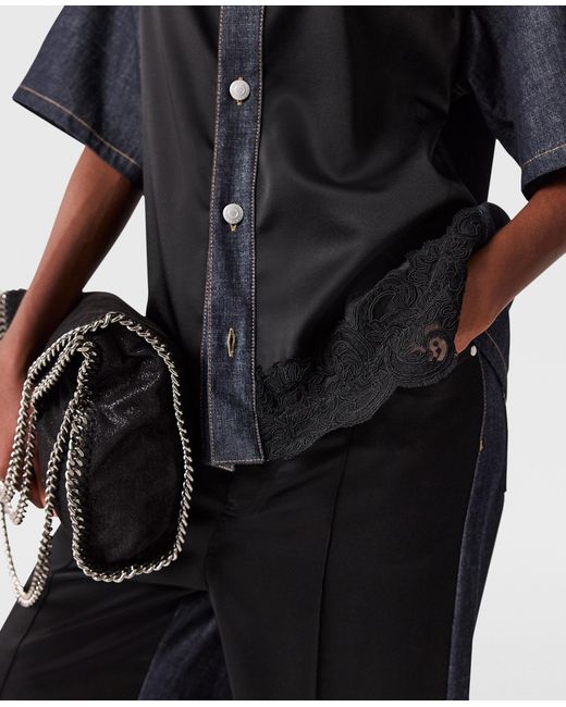 Stella McCartney Blue Satin Panel Short-Sleeve Denim Shirt