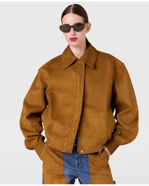 【関税&送料込】Stella Mccartney Wool Blend Oversize Bomber Stella McCartney Boxy Collared Bomber Jacket in Brown | Lyst