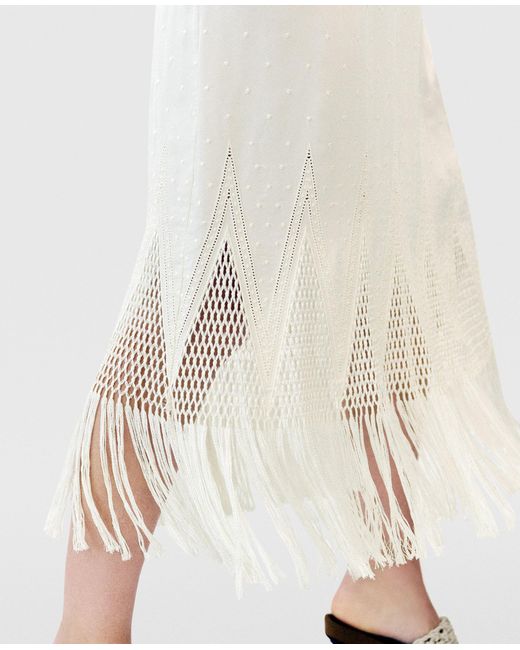 Stella McCartney White Open-Knit Fringe Midi Dress