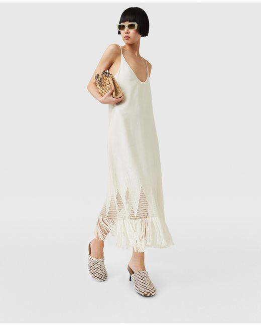 Stella McCartney White Open-Knit Fringe Midi Dress