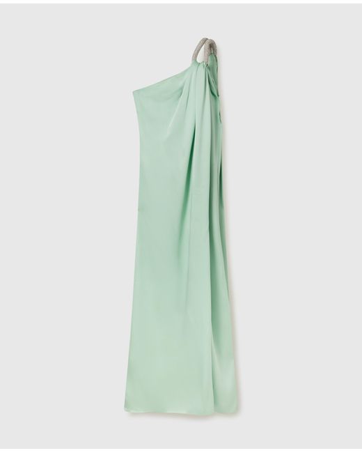 Stella McCartney Green Lead-free Crystal Chain Link Asymmetric Draped Maxi Dress