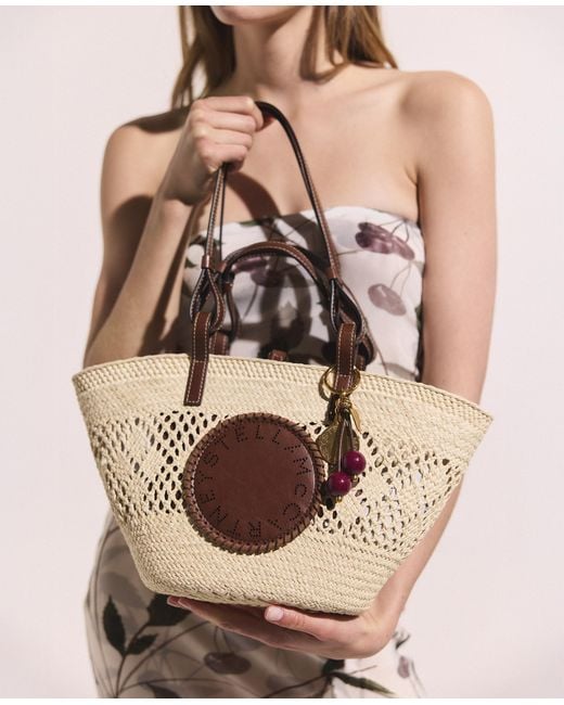 Stella McCartney White Logo Raffia Crochet Medium Tote Bag