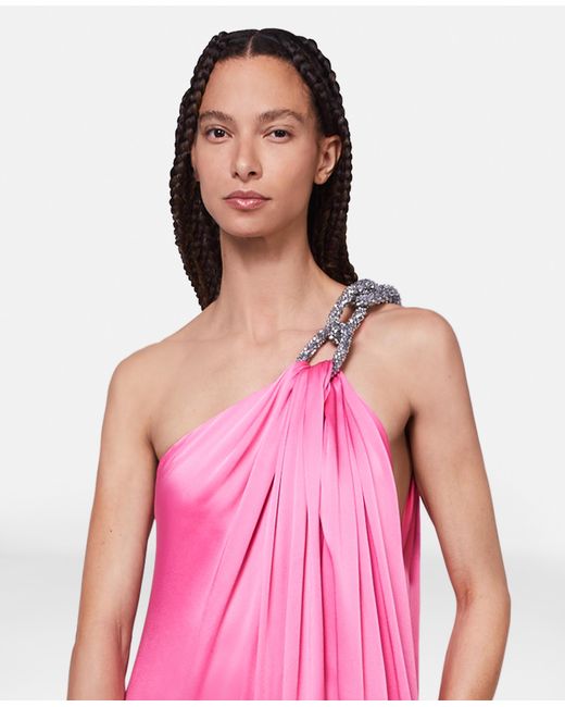 Stella McCartney Pink Falabella Crystal Chain Double Satin One-shoulder Gown