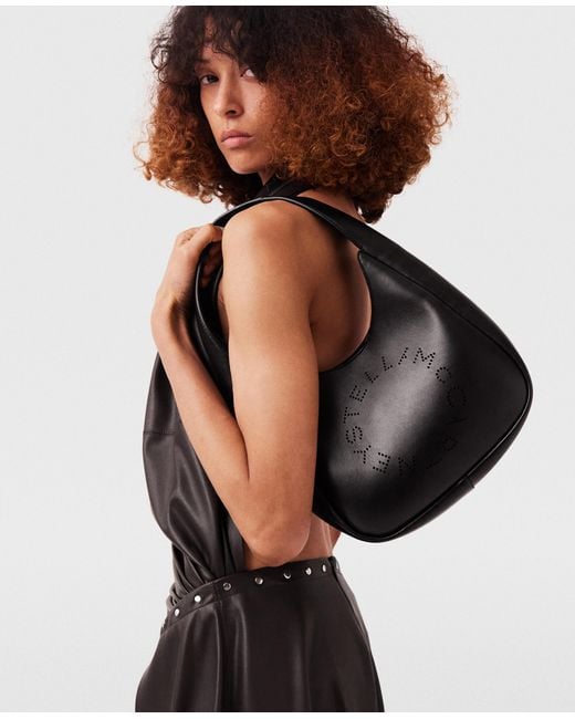Stella McCartney Logo Slouchy Hobo Tote Bag in Black | Lyst