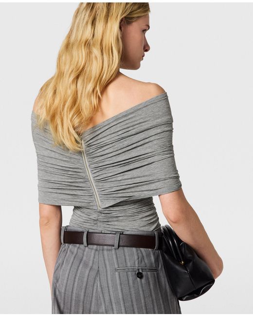 Stella McCartney Gray One Shoulder Twisted Wrap Top