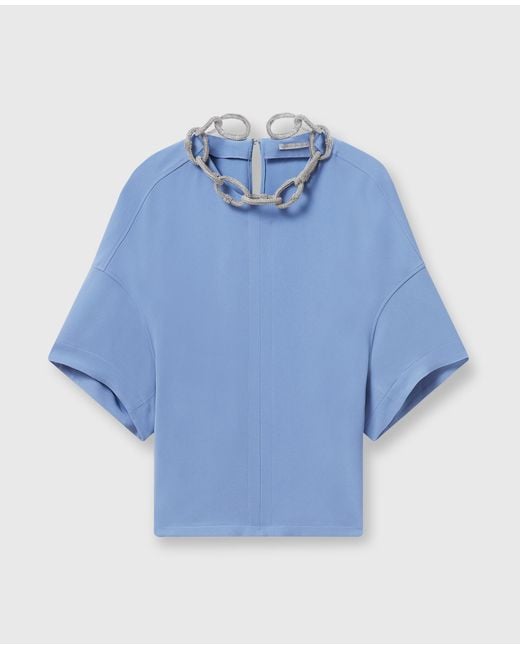 Stella McCartney Blue Crystal Chain Short-sleeve Top