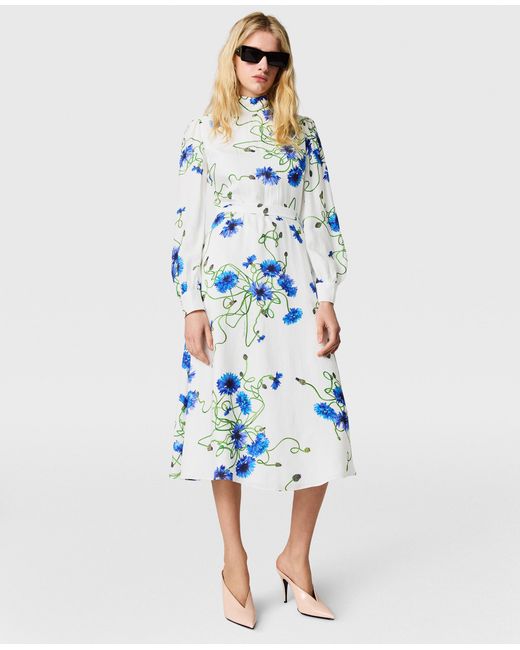 Stella McCartney Blue Floral Print High Neck Dress