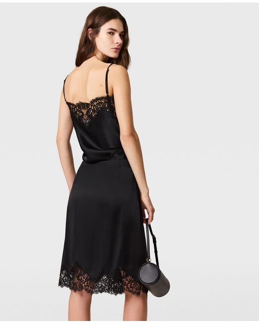 Stella McCartney Black Lace Satin Midi Skirt