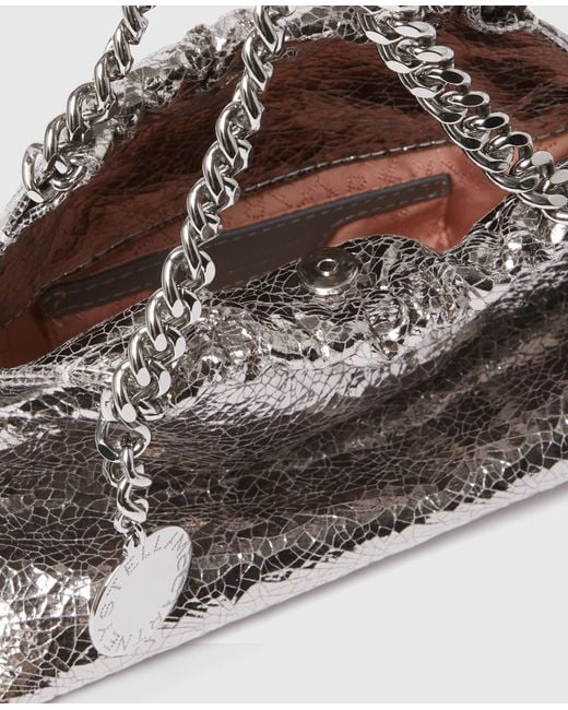 Stella McCartney White Falabella Cracked Metallic Drawstring Crossbody Bag