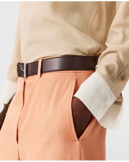 Stella McCartney Natural Contrast Panel Grandfather Collar Shirt