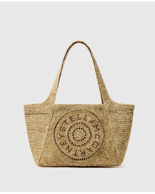 Stella McCartney Metallic Logo Small Crochet Raffia Tote Bag