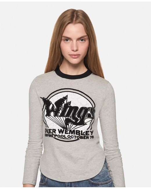 Stella McCartney Gray Wings Graphic Long-sleeved Cotton Top