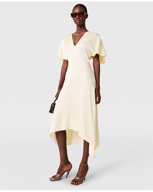 Stella McCartney Natural V-Neck Short-Sleeve Satin Midi Dress