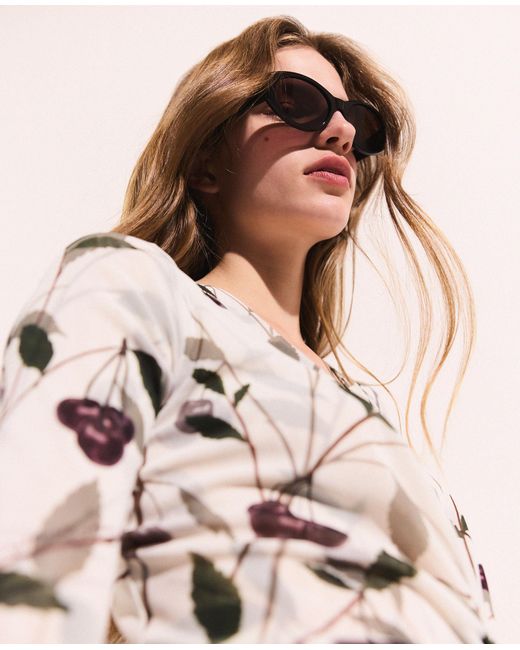 Stella McCartney White Cherry Print Mesh Half Sleeve Midi Dress