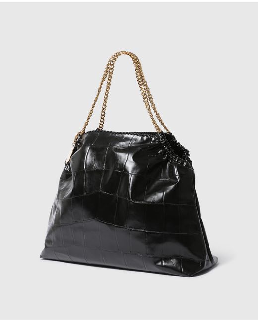 Stella McCartney Black Falabella Crocodile-embossed Drawstring Tote Bag