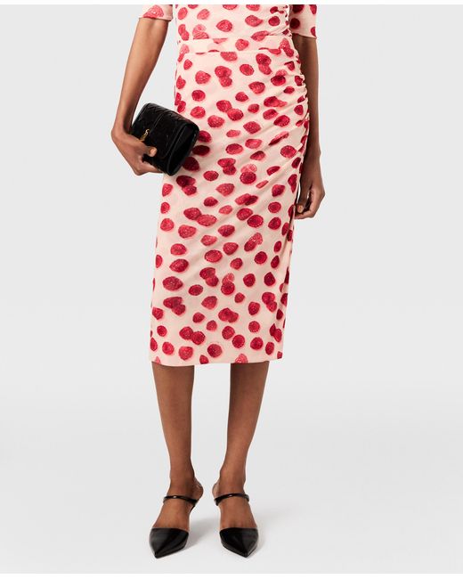 Stella McCartney Red Raspberry Print Mesh Midi Skirt