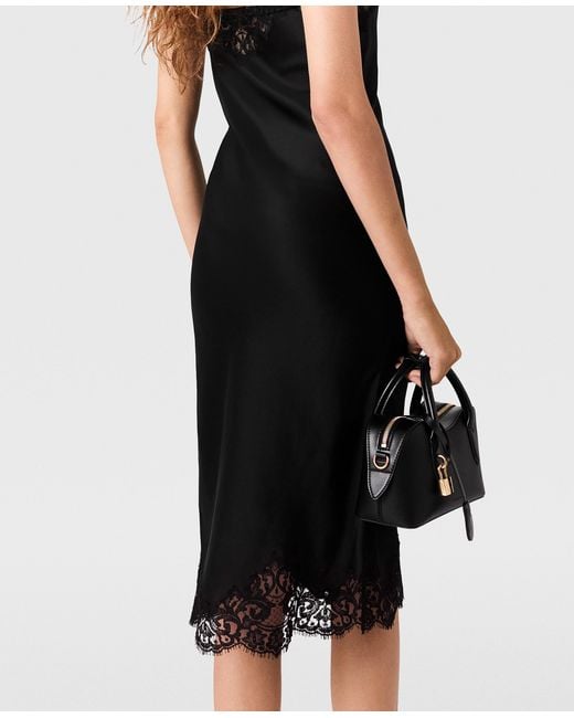 Stella McCartney Black Sleeveless Lace Satin Midi Dress