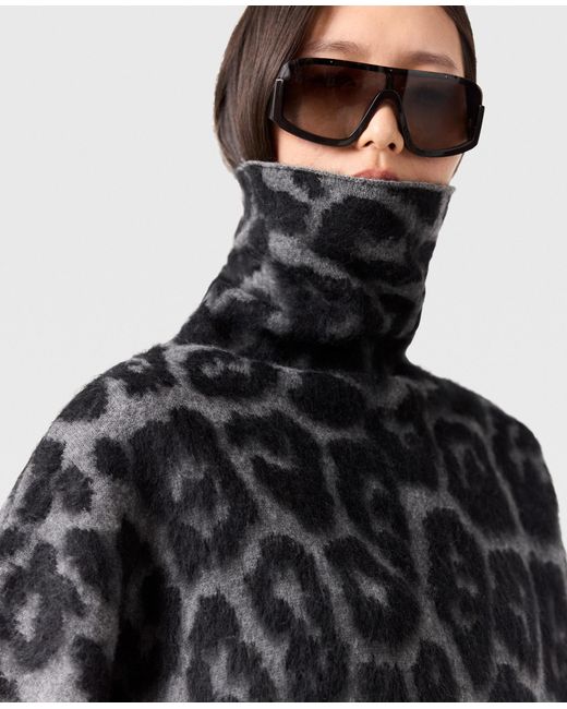 Stella McCartney Black Leopard Jacquard Turtleneck Sweater