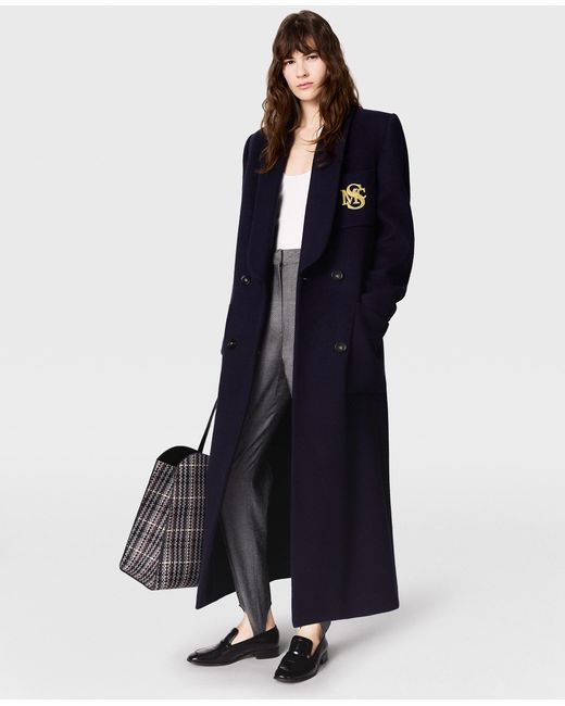Stella McCartney Blue Crest-Embroidered Wool Coat