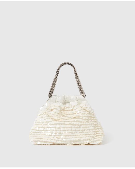 Stella McCartney Natural Falabella Mini Sequin-Embellished Drawstring Bag