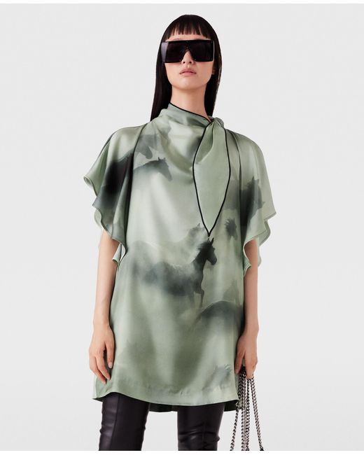 Stella McCartney Green Horse Print Dress, , Sea