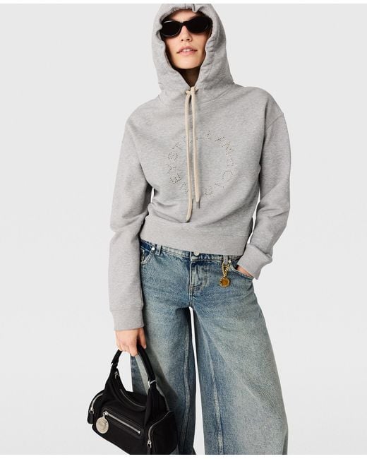 Stella McCartney Gray Logo-Embroidered Cropped Hoodie