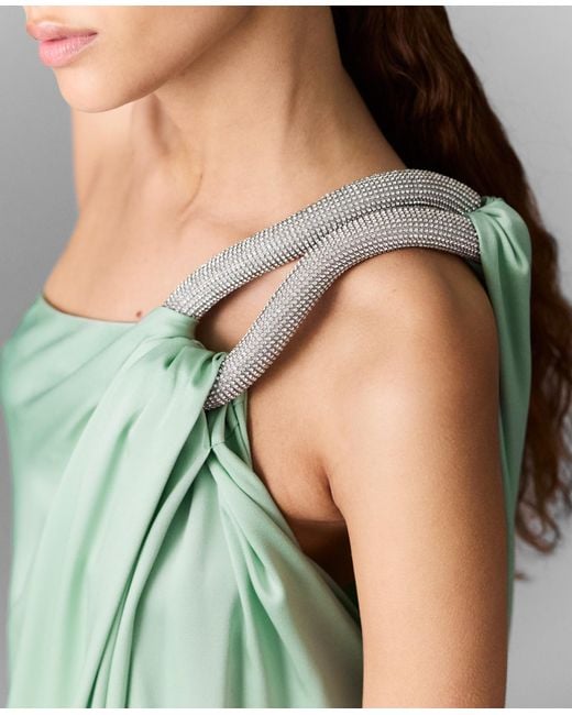 Stella McCartney Green Lead-free Crystal Chain Link Asymmetric Draped Maxi Dress