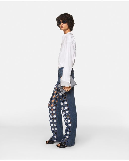 Stella McCartney White Mirror-Embellished High-Rise Denim Jeans