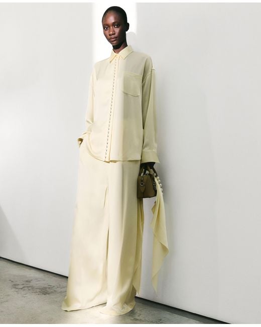 Stella McCartney Natural Oversized Drawstring Satin Trousers